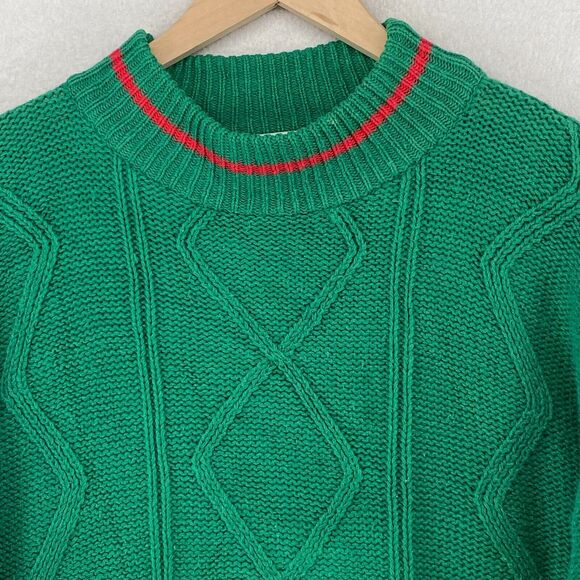 FRENCH NAVY Sweater Mens L Ramie Cotton Cable Jumper Pullover Green HK VTG - Picture 4 of 15